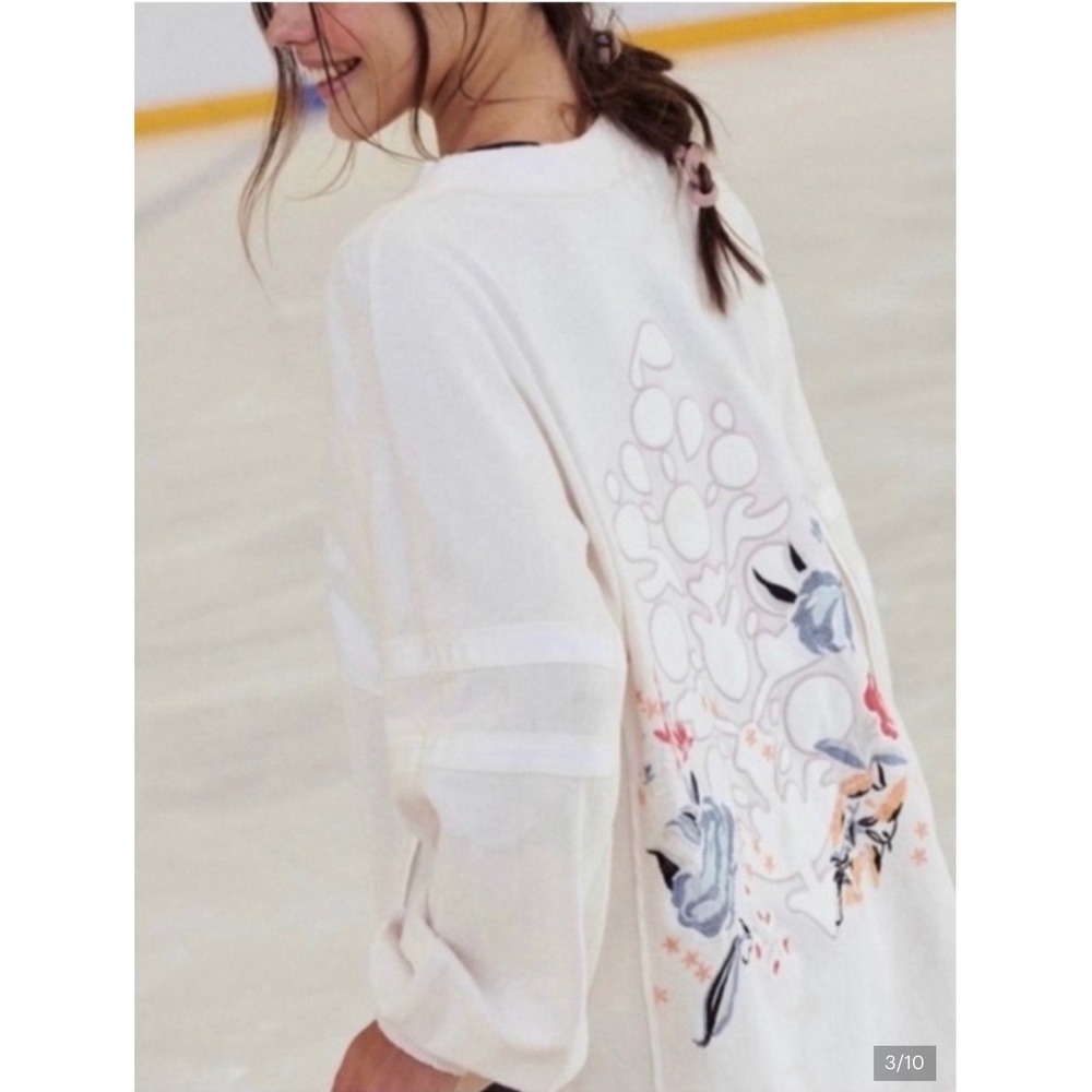 Free People FP Movement Rugby Ready Embroidered Logo Sweatshirt Cream Medium - Picture 3 of 6